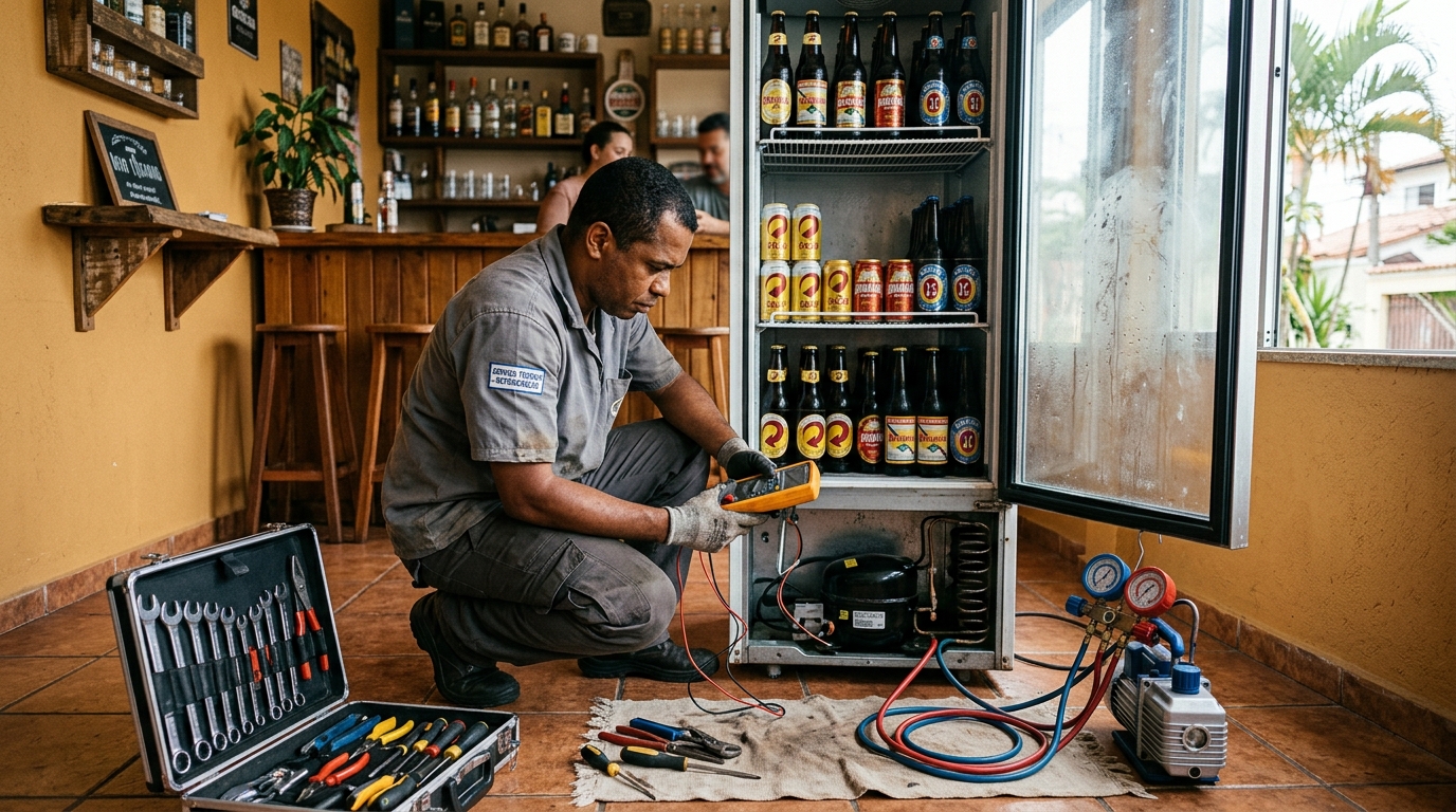Substituição do termostato de uma cervejeira em Itajaí‑SC