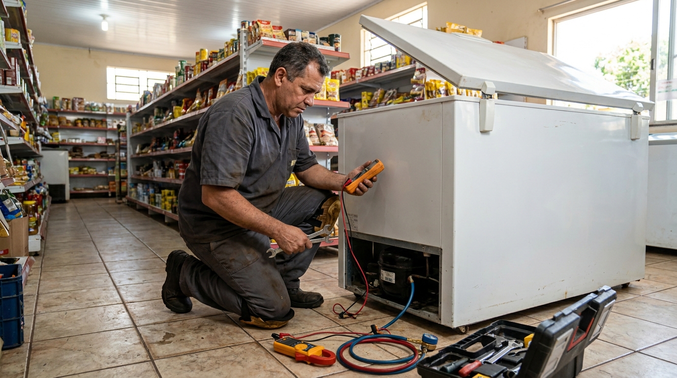 Troca de termostato de freezer em atendimento em Itajaí‑SC